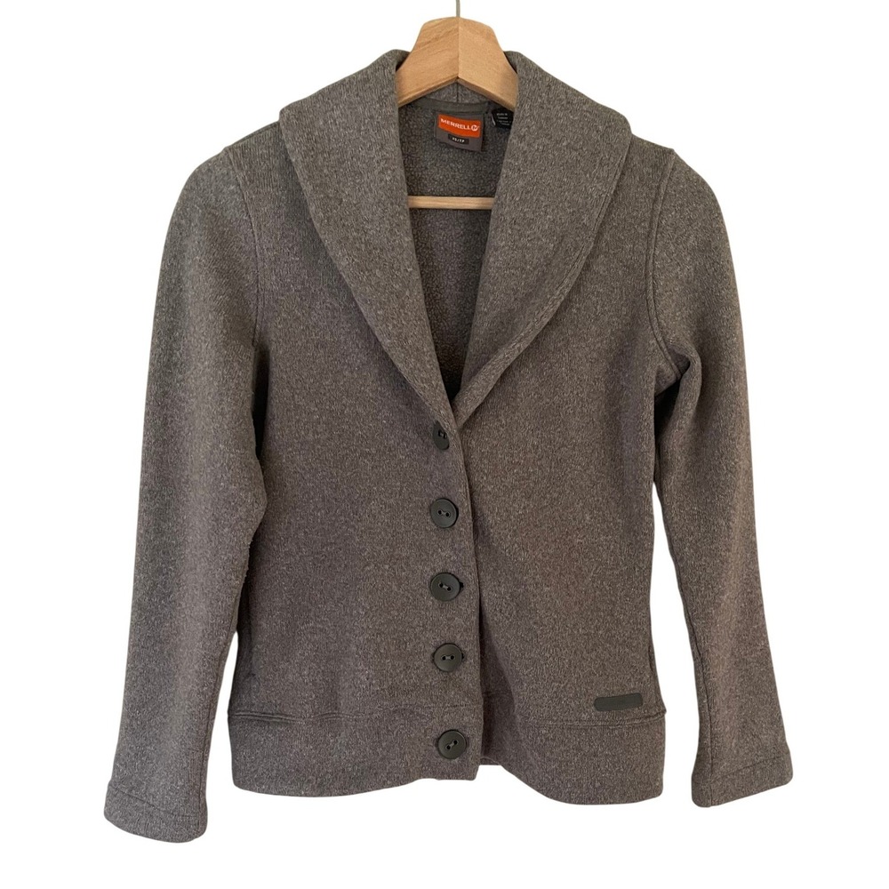 Merrell Women Gray Shawl Collar Button Front Knit Jacket‎ Cardigan XS